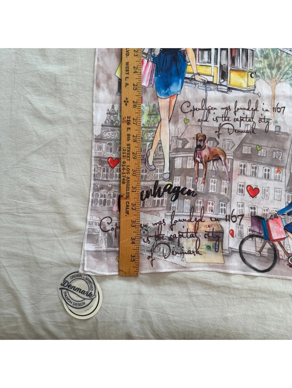 NWT Copenhagen Denmark Illustrated Souvenir Scarf Landmark Print Oversized Huge
